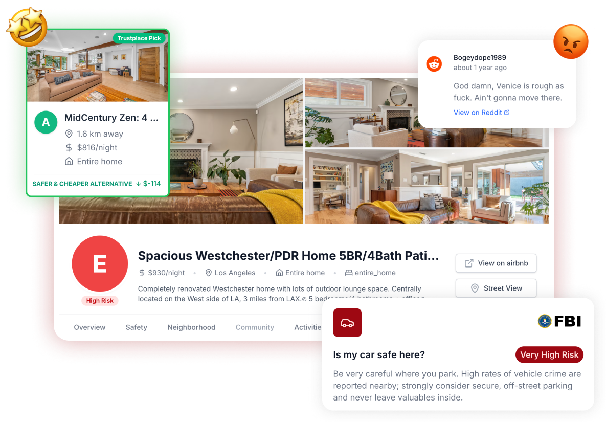 TrustPlace App screenshot showing safety report interface